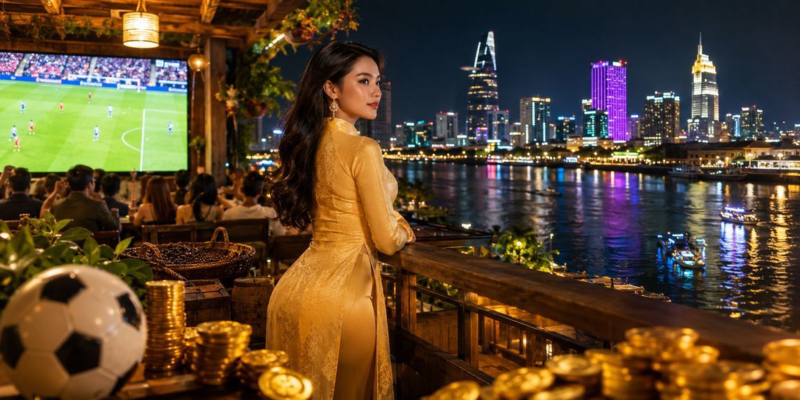 Người dùng tại TP.HCM xem kèo bóng đá và đặt cược trên điện thoại trong trang phục áo dài