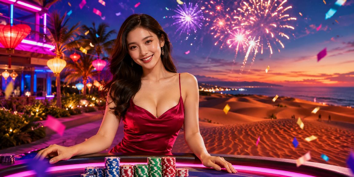 Ánh đèn neon tại Mũi Né về đêm gợi lên không khí sòng bài trực tuyến đầy phong cách