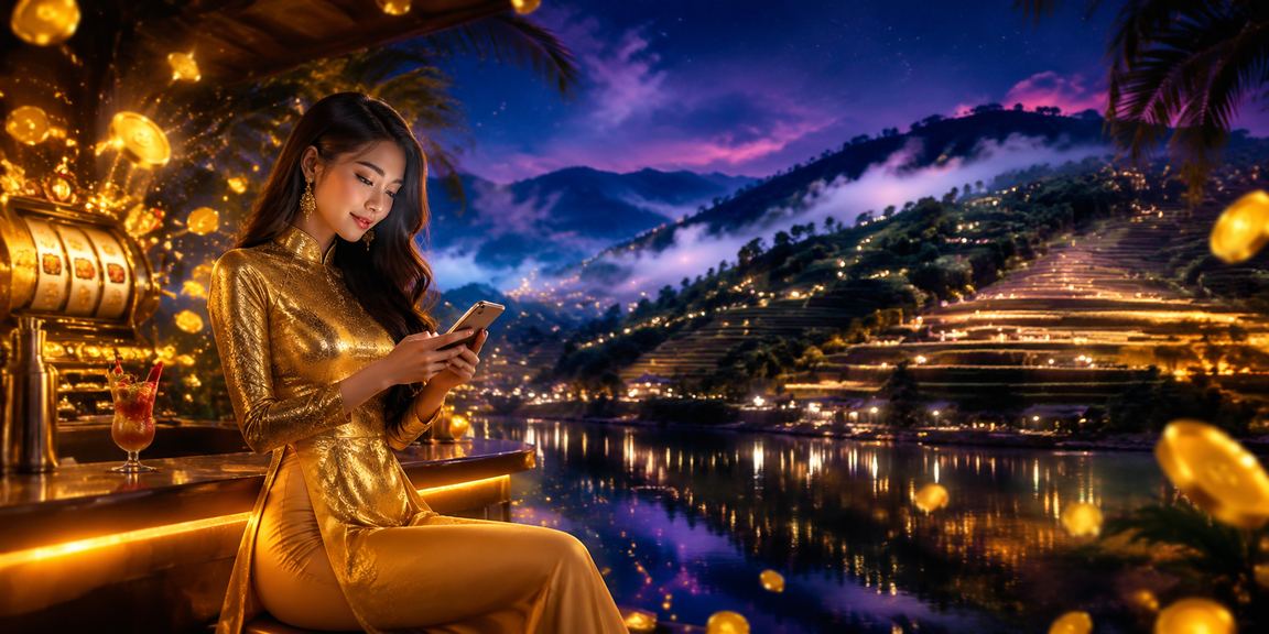 Người chơi tại Sapa trải nghiệm slot game trên điện thoại với trang phục áo dài truyền thống